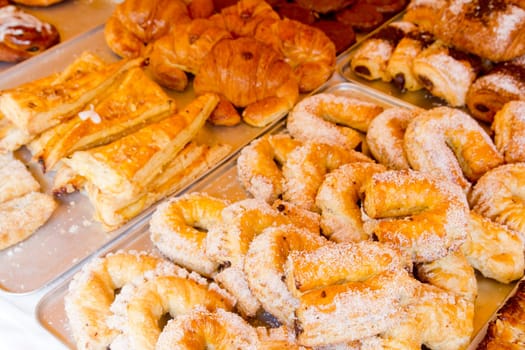 Mediterranean bakery sweet pastries focus on foreground