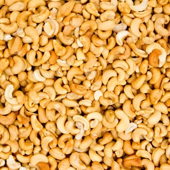 cashew nuts pattern texture of dried fruits in square composition