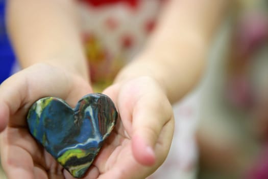 Plasticine brown and blue abstract heart artwork