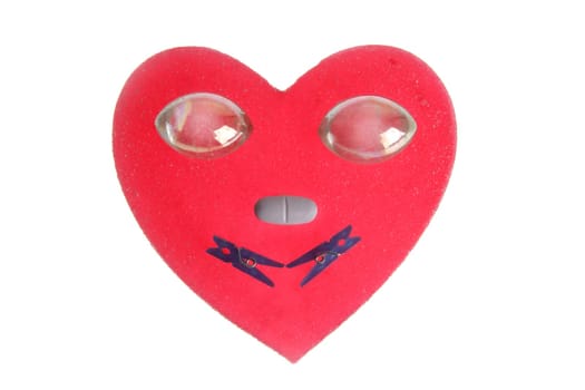 funny heart face, candy end everyday items , glass eyes, isolated on white