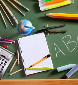 back to school concept with ABC written in school in green color blackboard