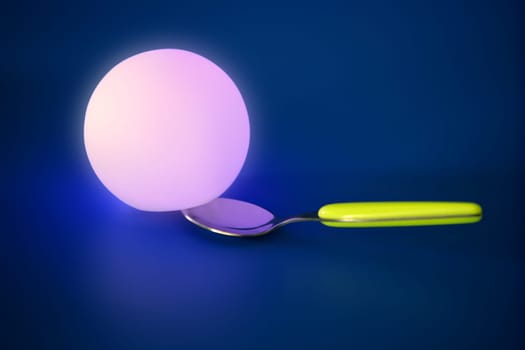 Glowing light sphere on a spoon. Abstract meal metaphor