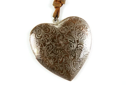 Wooden heart handcraft isolated on white background