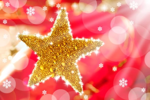 christmas golden drops star in red background