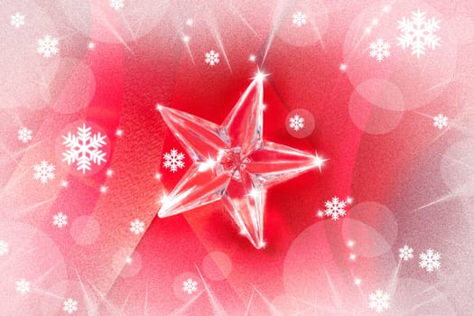 christmas glass star on red ribbon background