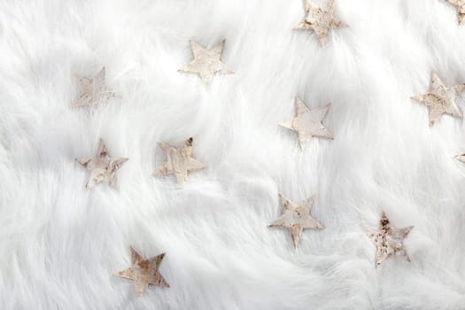 christmas white stars on fur snow background