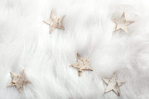 christmas white stars on fur snow background