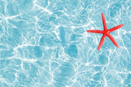 floating red starfish in turquoise sand beach ripple water