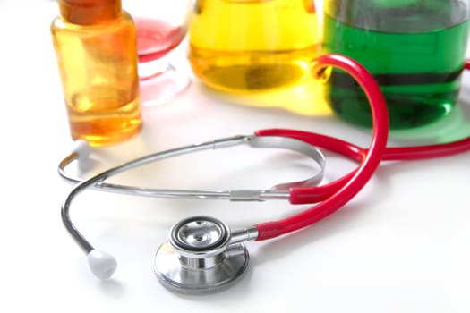 Medical still photo with stethoscope over white background
