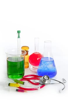 Chemical medical research laboratory with chemical colorful equipment