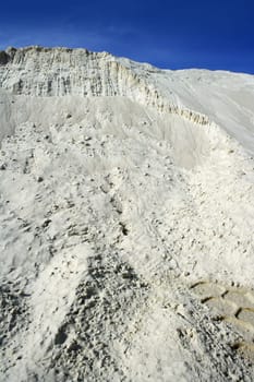 white sand mound quarry like a moon landscape