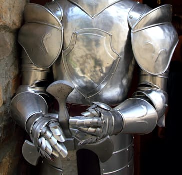 Medieval warrior soldier metal protective wear swordman