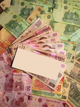 Mexican Peso currency notes banknotes with blank center copyspace