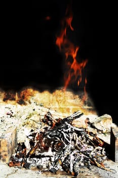 ember fire on black wall background