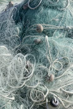 Fishing boat equipment detail: net, arts macro. Mediterranean sea