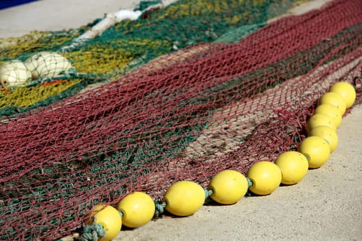Fishing boat equipment detail: net, arts macro. Mediterranean sea