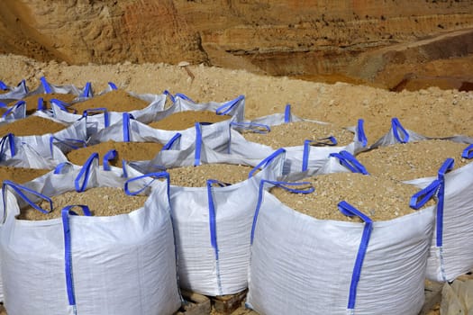 sandbag white big bag sand sacks quarry perspective
