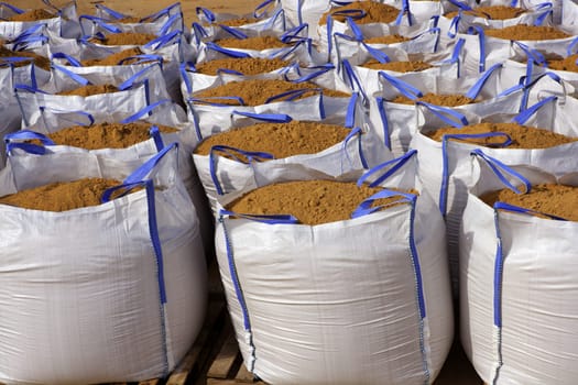 sandbag white big bag sand sacks on quarry