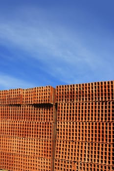 construction bricks stacked red clay brick