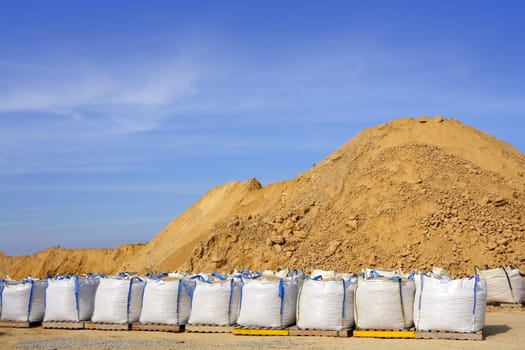 sandbag white big bag sand sacks quarry perspective