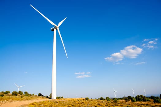 aerogenerator windmill in sunny blue sky day