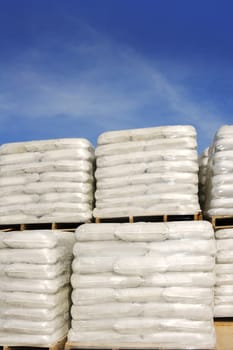 sandbags white wooden pallet sacks stacked