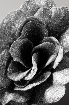 Christmas decoration detail, glitter flower in black and white