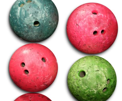 Bowling balls red an green isolated on white background