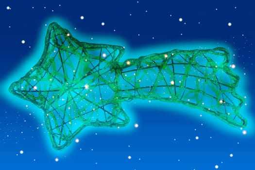 Christmas star over blue stars sky photo over illustration