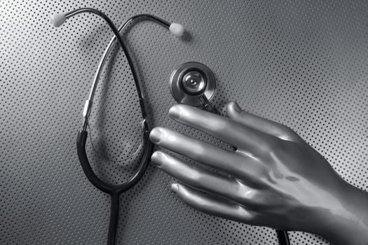 Health stethoscope futuristic silver gray hand concept metaphor