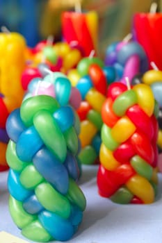colorful braided candles handcraft with vivid colors