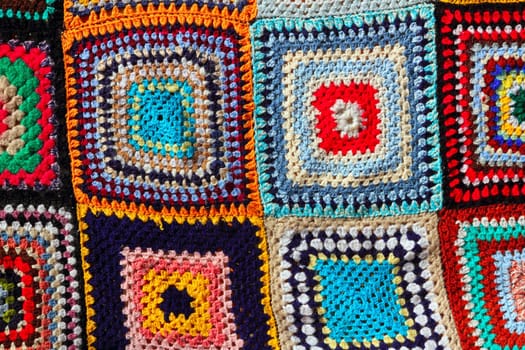 Crochet patchwork colorful pattern handcraft fabric blanket