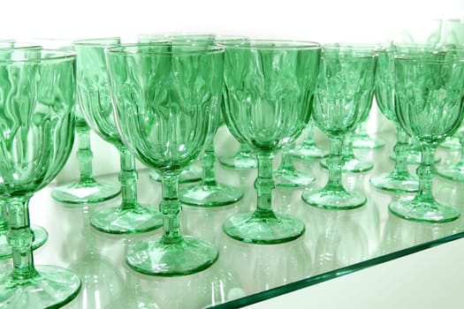 Green cups rows glass crystal luxury kitchenware