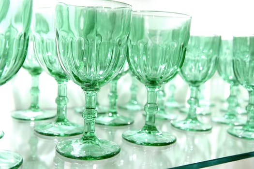 Green cups rows glass crystal luxury kitchenware