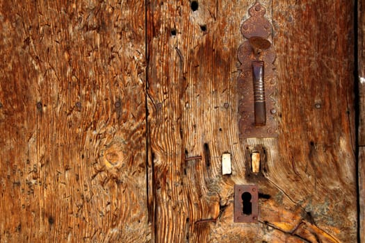Aged wood door grunge texture rusty handle vintage wooden detail