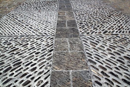 rolling stones mosaic medieval soil floor in Spain Aragon