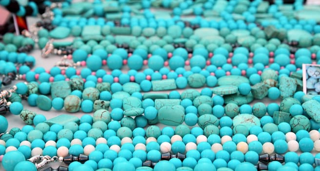 turquoise precious stone necklace jewellery in a retail shop
