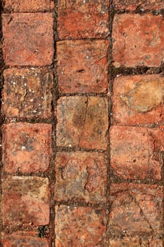 bricks clay soil pavement arrangement traditional Spain closeup