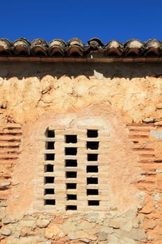 bricks window in masonry wall ancient architecture detail