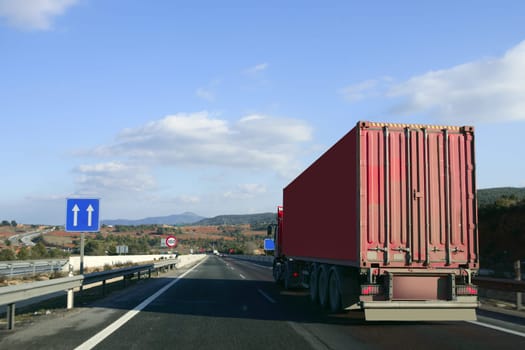 Heavy transportation truck lorry on a road