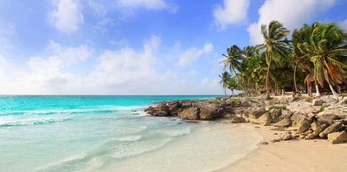 Caribbean Tulum Mexico tropical panoramic beach sunny day