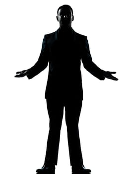 one caucasian business man arms outstreched  silhouette standing Full length in studio isolated on white background