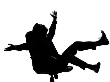 one caucasian business man happy joy  silhouette Full length in studio isolated on white background