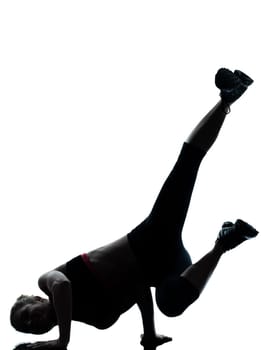 one couple man woman exercising workout aerobic fitness posture full length silhouette on studio isolated on white background