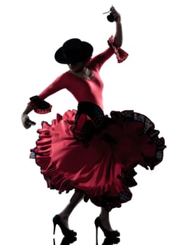 one woman gypsy flamenco dancing dancer on studio isolated white background