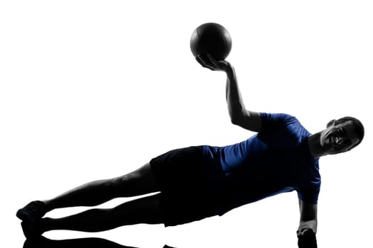 man exercising workout fitness aerobics posture in silhouette studio isolated on white background