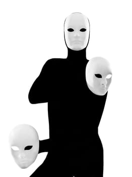 performer man mime with mask on studio isolated on white background
