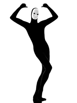performer man mime with mask satisfied on studio isolated on white background