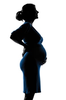 beautiful caucasian pregnant woman in silhouette on studio isolated white background