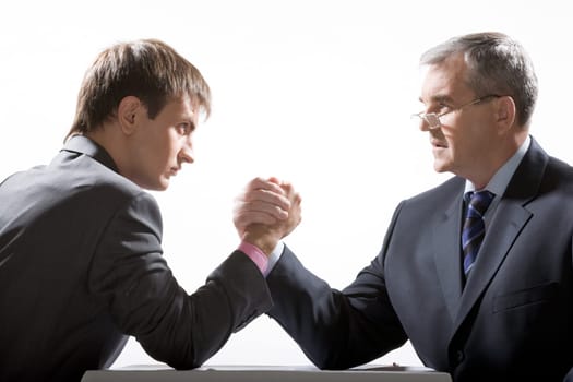Portrait of two partners fighting and looking at each other